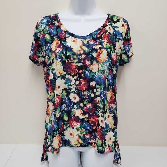 Soprano Tops - Soprano Womens Floral Top Short Sleeve Size XS